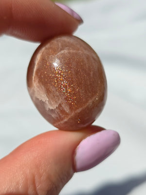 Peach Moonstone Tumbles with golden sunstone