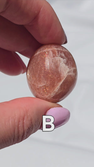 Peach Moonstone Tumbles with golden sunstone